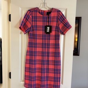 Cynthia Rowley Coral and Navy Checkered Top